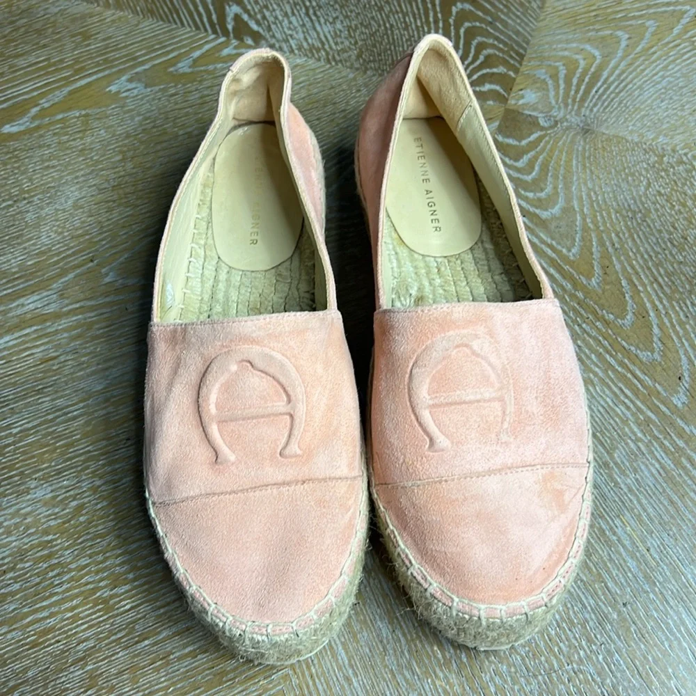 ETIENNE AIGNER Pink Wade Suede Platform Espadrilles 7